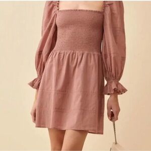 Reformation Dusty Pink Smocked Dress 0